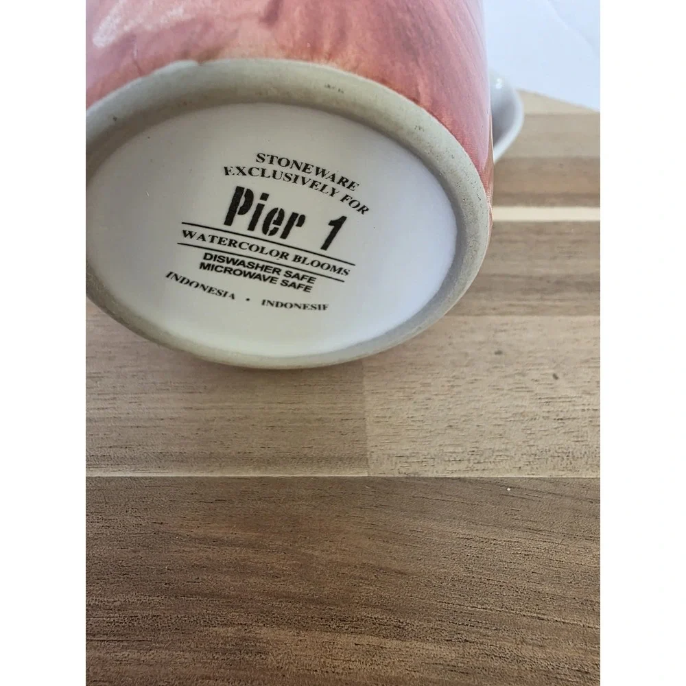 Pier 1 Stoneware Watercolor Blooms Set Of 4 Coffee Mugs Whimsical Cottage Floral